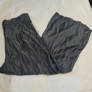 Shein Curve Pants Size  1X Wide Leg Elastic Waist Shiny Silky Dark Gray Trousers